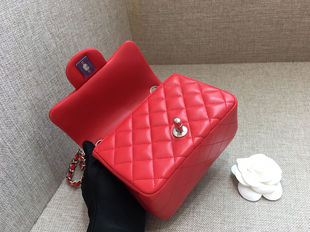 Mini Classic Flap Lambskin Bag A01115 Red/Silver